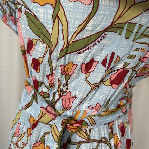Poupette St. Barth Size Large Aude Wrap Mini Dress Blue Floral Ruffle Feminine - Picture 7 of 12